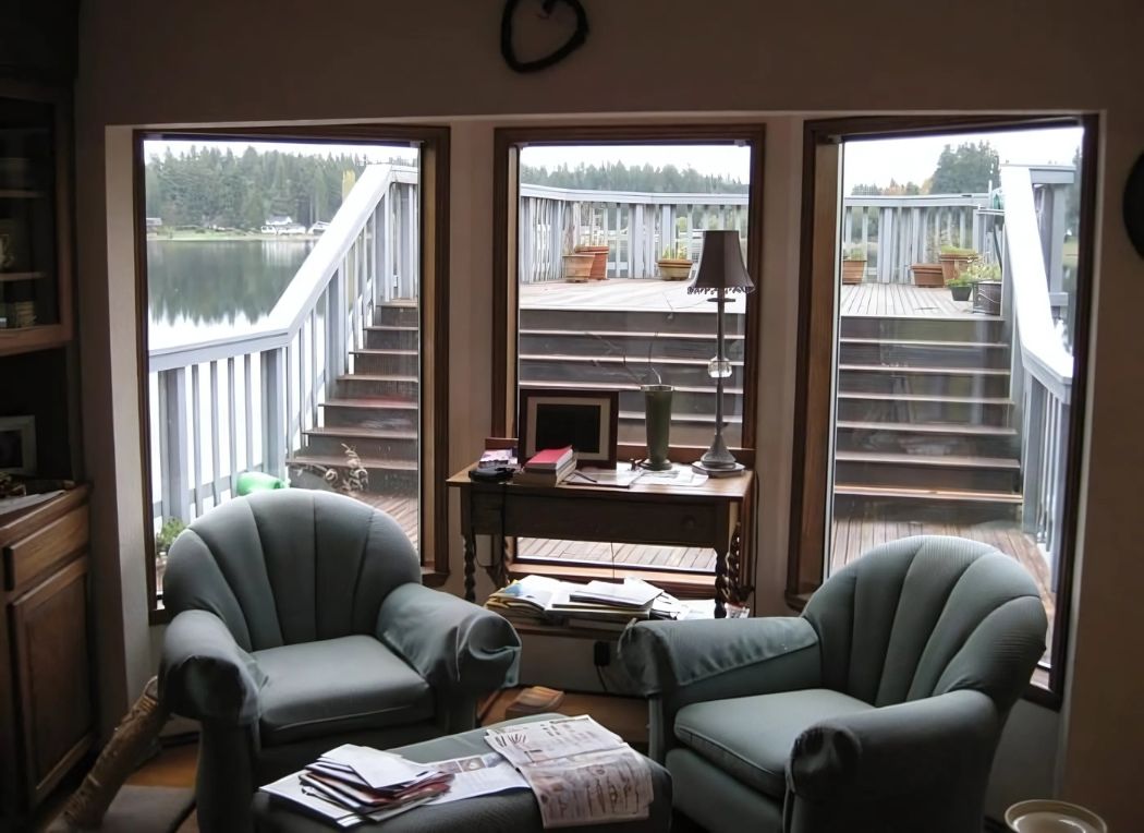 Glass window with sofa